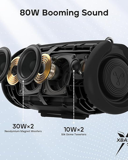 Tribit StormBox Lava Portable Bluetooth Speaker, 80W Loud Wireless Speaker, 24H Playtime, IP67 Waterproof, Bluetooth 5.4, Custom EQ, XBass, Built-in Mic, TWS Pairing for Camping/Beach/Party/Outdoor