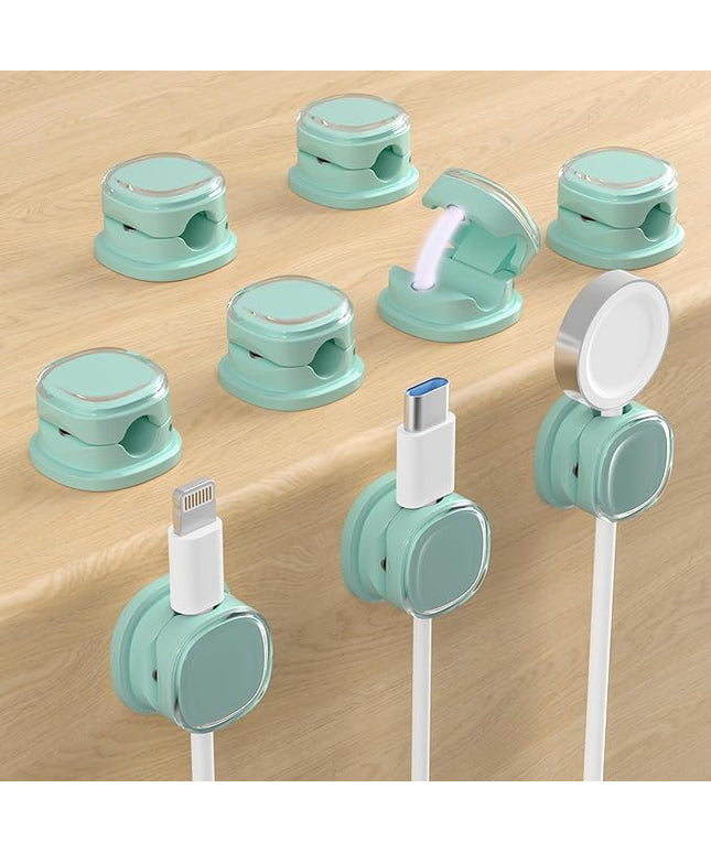 Magnetic Cable Clips, Adjustable Cord Holder Management, Adhesive Wire Keeper Organizer for Home Office Desk Phone PC Car Wall Desktop Nightstand Appliance (9-PCS Cyan)