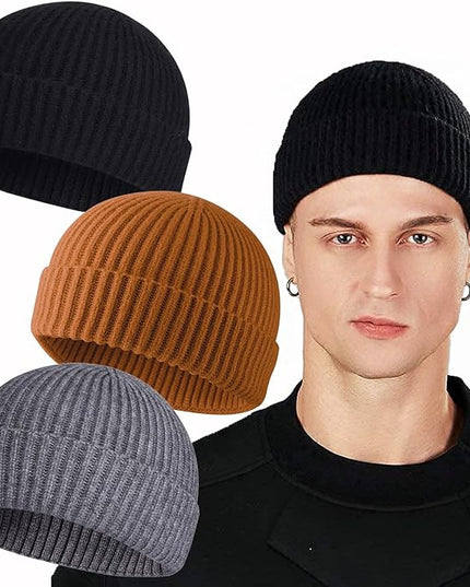 ROYBENS Swag Wool Knit Cuff Short Fisherman Beanie for Men Women, Winter Warm Hats