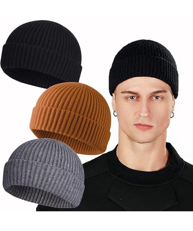 ROYBENS Swag Wool Knit Cuff Short Fisherman Beanie for Men Women, Winter Warm Hats