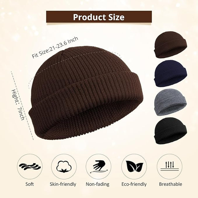 SATINIOR 4 Pieces Trawler Beanie Watch Hat Roll up Edge Skullcap Fisherman Beanie Unisex