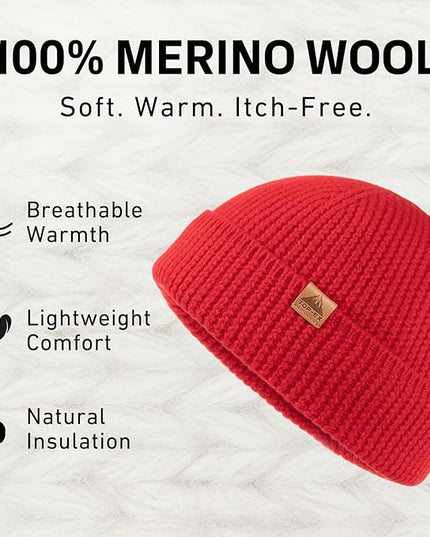 TOP-EX PolarWool™ 100% Merino Wool Fisherman Beanie Hat | Soft Single Layer Warm Short Sailor Trawler Cap for Men Women
