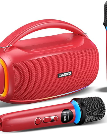 Karaoke Machine for Adults and Kids,Portable Bluetooth 2 Wireless Karaoke Microphone with Holder/USB/TF Card/AUX-in, IPX5 PA Speaker System for Home Party, Picnic,Car,Outdoor/Indoor-Red