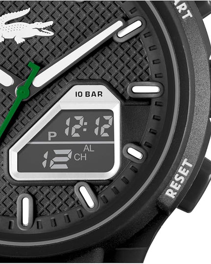 Lacoste LC33 Men's Analog-Digital Watch – TR90 Case, World Clock, Stopwatch, Alarm, Backlight, Textured Silicone Strap, Premium Fashion Timepiece - Gift for Him - 45mm