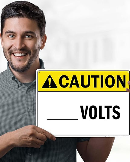 Caution Volts Sign, 10x14 Inches, 55 mil thick HDPS (high density polystyrene), Made in USA by My Sign Center