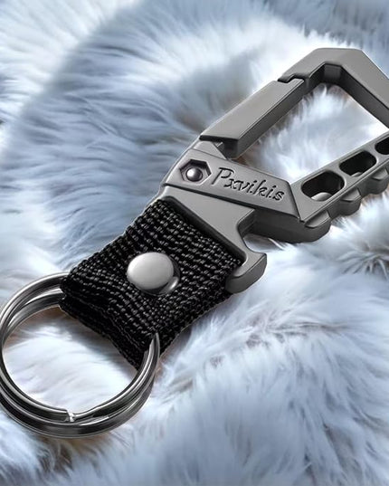 Metal heavy duty key chain carabiner clip bottle opener wrist lanyard ring car key fob unisex for men and women