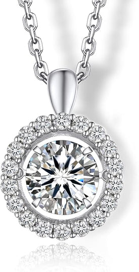 MomentWish Necklace for Women, Sparkling Gift for Her, 1Carat Moissanite Heart Pendent for Her, 925 Sterling Silver Dance Necklace for Anniversary Christmas Valentines