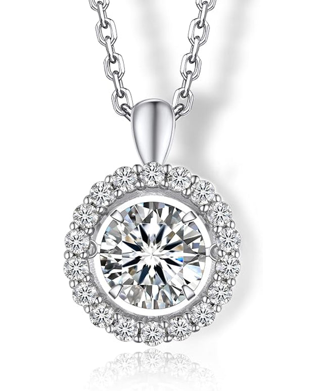 MomentWish Necklace for Women, Sparkling Gift for Her, 1Carat Moissanite Heart Pendent for Her, 925 Sterling Silver Dance Necklace for Anniversary Christmas Valentines