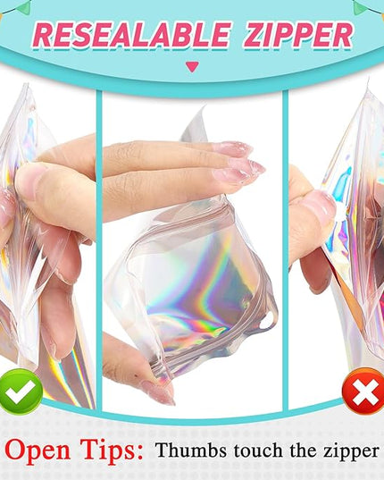 Funfery 300 Pack Smell Proof Resealable Bags for Food Storage,Holographic Bags 4x6 Mylar Clear Packaging Bag- Scent Proof for Cookies, Zip Foil Pouch for Small Business