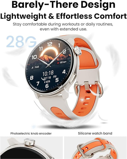 Smart Watch GPS, 1.43" AMOLED Screen Smart Watch for Men/Women Fitness Tracker, Military Smartwatches Compass，Compatible with Android & iOS (Bluetooth Call Answer/Dial), Multiple Sports Modes(Orange）