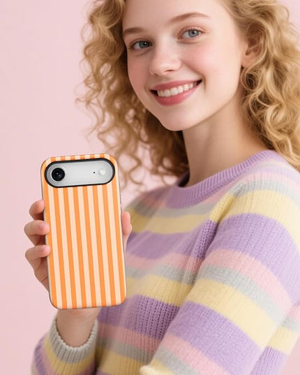 Magnetic for iPhone 17 Air Case Cute Stripes Phone Case, Shockproof Slim TPU and Hard PC Protective Phone Cover Compatible with MagSafe Designed for Women Girls, Orange