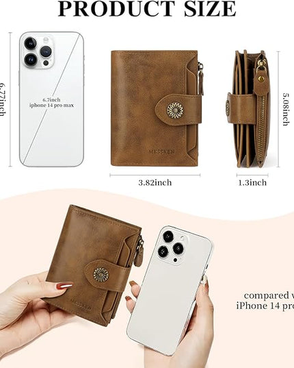 MKSSKEN Wallet Women,Rfid Blocking Leather Womens Wallet,Bifold Compact Carteras Para Mujer Card Holder with Removable ID Window(Apricotcoffee)
