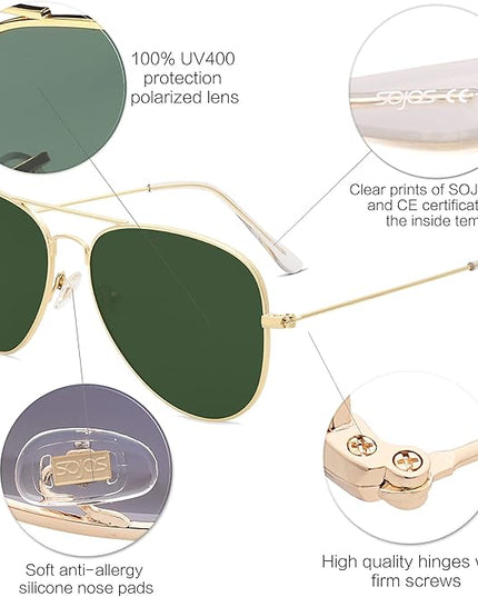 SOJOS Classic Aviator Polarized Sunglasses for Men Women Vintage Retro Style