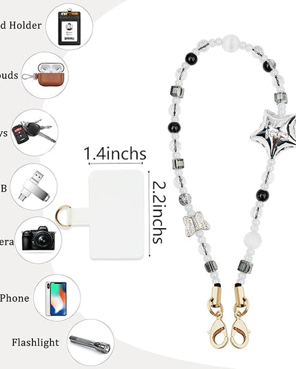 Marble Beaded Phone Wrist Strap,Detachable Phone Bracelet Strap with Tether Tab,Hands-Free Wristlet Strap (Silvery)