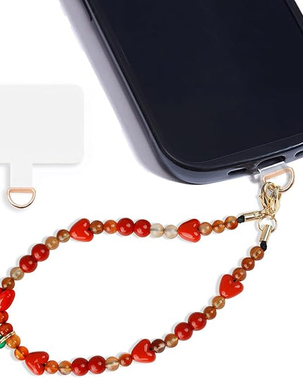 Marble Beaded Phone Wrist Strap,Detachable Phone Bracelet Strap with Tether Tab,Hands-Free Wristlet Strap (Sweet Cherries)