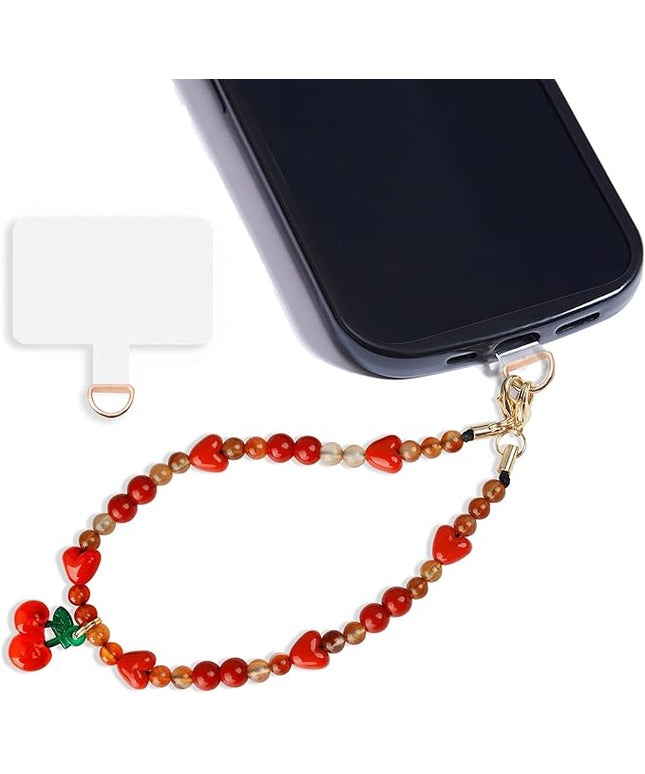 Marble Beaded Phone Wrist Strap,Detachable Phone Bracelet Strap with Tether Tab,Hands-Free Wristlet Strap (Sweet Cherries)