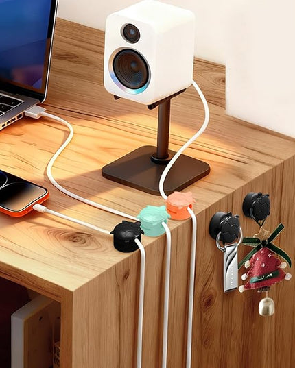 8 Pack Rotatable Cable Clips, Cord Organizer Spring Clip Cord Holder for Nightstand Charging Cable Organizers Cable Management for Desk Office Car Wall (Black)