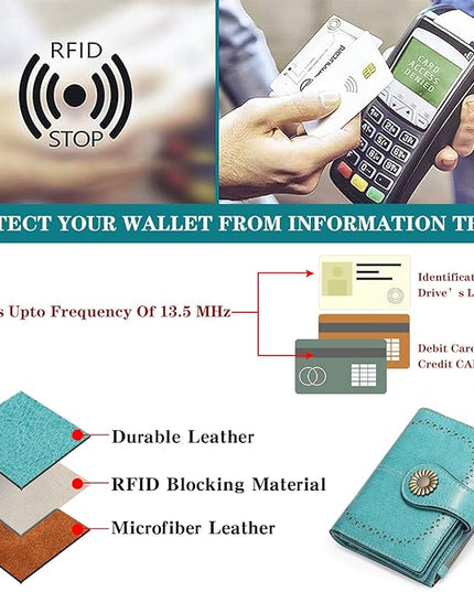 SENDEFN Small Womens Wallet Leather Bifold Card Holder RFID Blocking with Zipper Coin Pocket