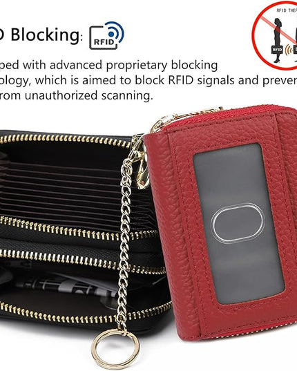 imeetu RFID Credit Card Holder, Small Leather Zipper Card Case Wallet for Women