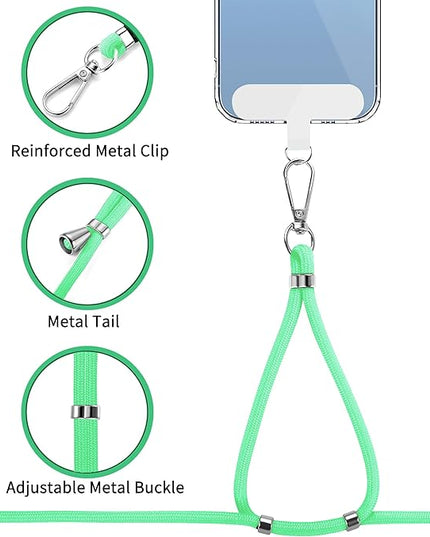 CACOE Phone Lanyard 2 Pcs-1 Pcs Adjustable Neck Strap, 1 Pcs Wrist Strap, 2 Pads, Universal Crossbody Multifuctional Cell Phone Lanyards Compatible with Most Smartphones(Light Green)