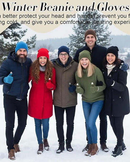 Suhine Bulk Winter Hats and Gloves Set Warm Beanie Gloves Pack Homeless Supplies for Cold Weather Charity