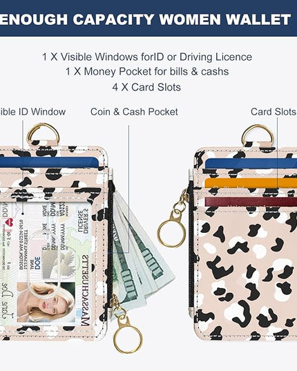 Slim Wallet Credit Card Holder, Brown Milk Pattern, RFID Wallet Women Cute Small Front Pocket Wallet With Zipper, PU Leather Thin travel RFID Blocking Card Case ID Window,Ladies Gifts