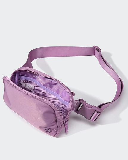 Pander Two Way Zipper Fanny Pack Nylon Everywhere Belt Bag for Women, Water Repellent Waist Packs, Crossbody Bags with Adjustable Strap (Light Purple).
