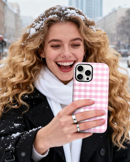 Magnetic for iPhone 13 Pro Max Case Cute Checkered Stripes Phone Case for Women Girls, Shockproof Slim TPU and Hard PC Protective Phone Cover Compatible with MagSafe Designed, Pink