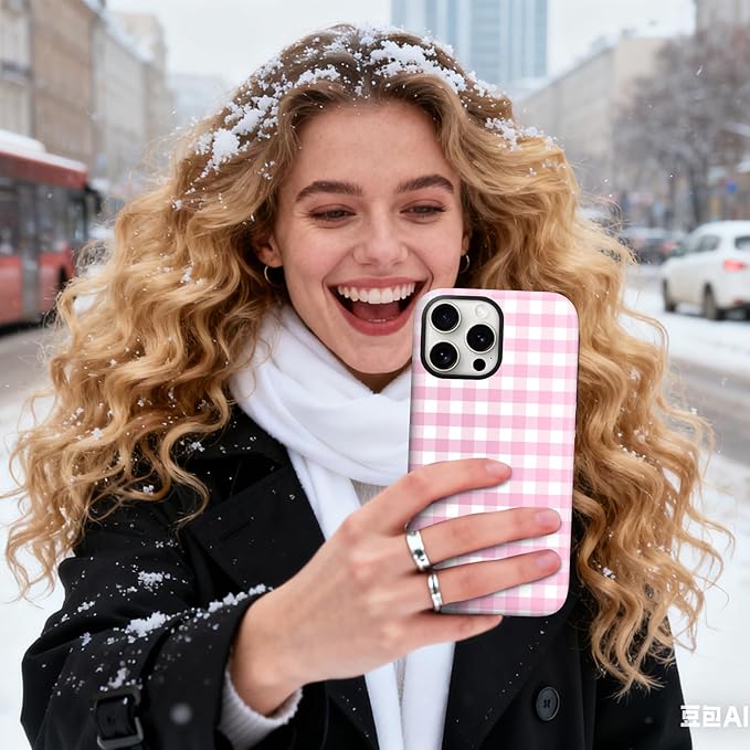 Magnetic for iPhone 13 Pro Max Case Cute Checkered Stripes Phone Case for Women Girls, Shockproof Slim TPU and Hard PC Protective Phone Cover Compatible with MagSafe Designed, Pink