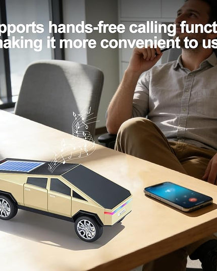 Solar-Powered car-Shaped Bluetooth Speaker, Portable Wireless Stereo, high-Definition Sound Quality, TWS Dual-Ear Pairing, Truck-Shaped Speaker, Suitable for Home, Office and Gift (GLOD)