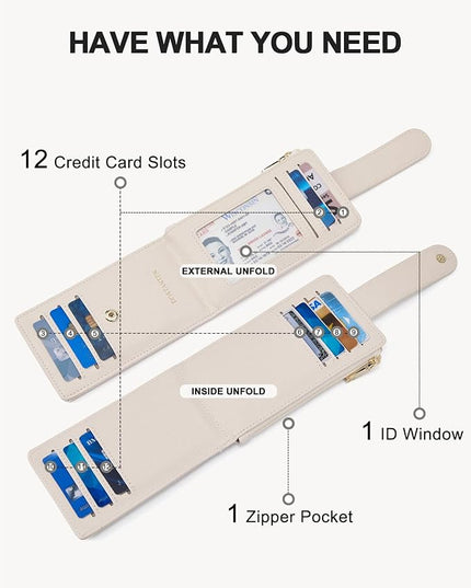 BOSTANTEN Slim Wallet Women RFID Blocking Card Holder Leather Bifold Wallet with Zipper Pocket Beige