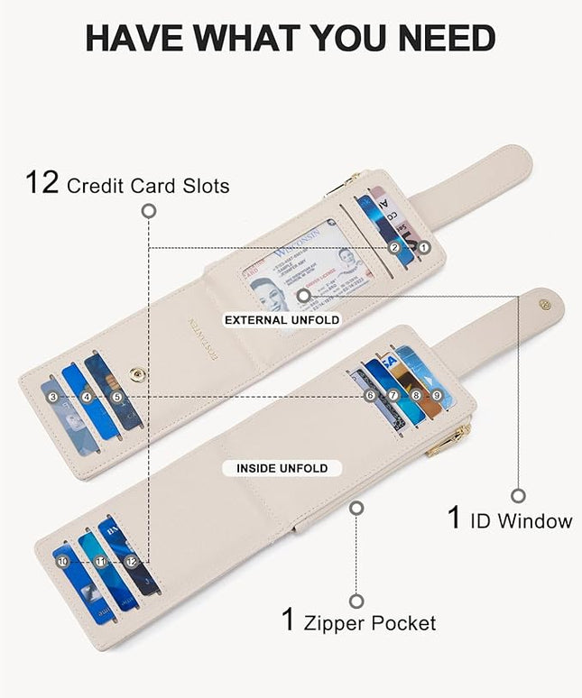 BOSTANTEN Slim Wallet Women RFID Blocking Card Holder Leather Bifold Wallet with Zipper Pocket Beige