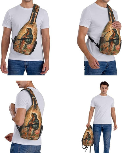 Our Lady of Guadalupe Sling Bag Crossbody Bags Clovers Chest Bag for Travel Hiking for Men Women Flower Mary 6
