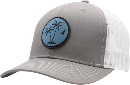LINDO Trucker Hat [ Palm Tree 2.0 Design ] for Men and Women: Mid Profile Cap with Breathable Mesh Back and Adjustable Snap