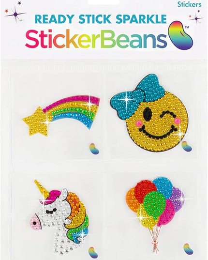 StickerBeans® Rhinestone Stickers - Magical 4-Pack, 2” x 2” Each, Unique Sparkly Cut-to-Shape for Collecting, Trading, Decorating Laptops, Phone Cases, Scrapbooks - for Kids, Teens, & Adults