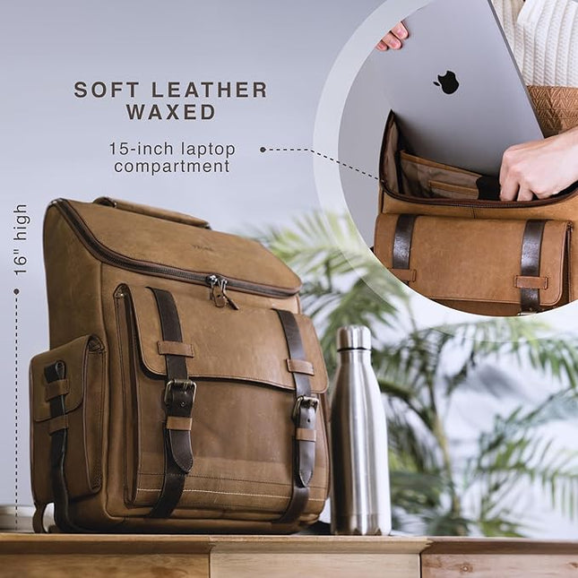VELEZ Leather Backpack for Men - 15.6 Inch Laptop Bag - Designer Bookbag - Handmade Business Casual Computer Shoulder Bags