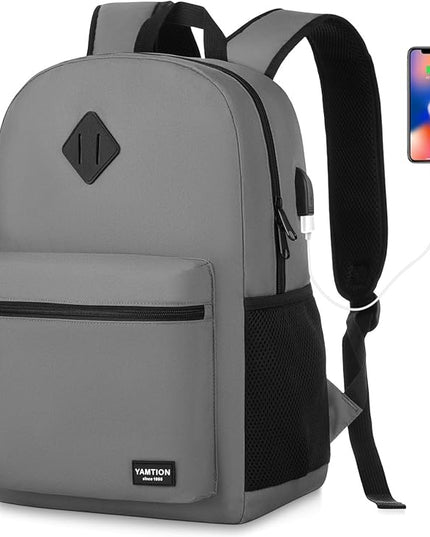 School Backpack,Unisex Classic Bookbag Teens Schoolbag with USB Port for High School College Office Work Travel