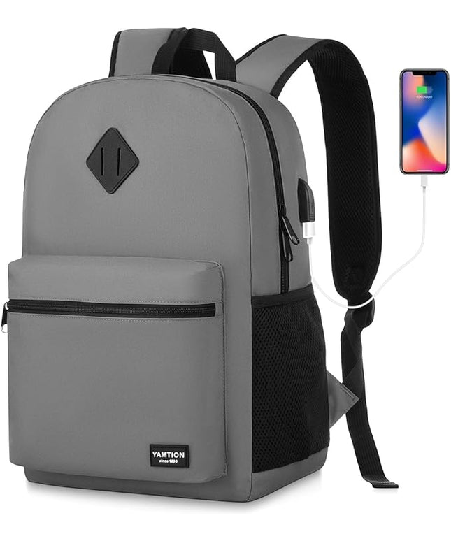 School Backpack,Unisex Classic Bookbag Teens Schoolbag with USB Port for High School College Office Work Travel