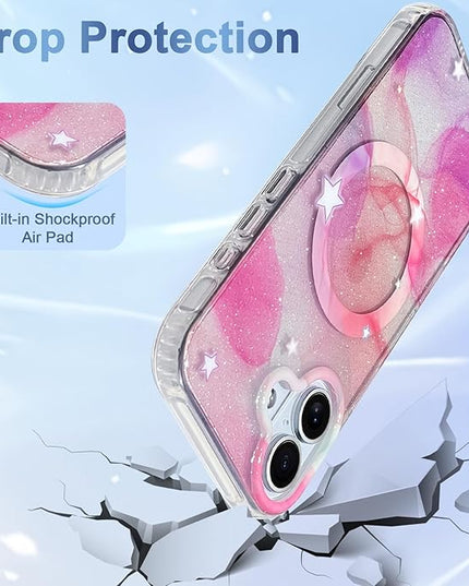 Cute Case for iPhone 17 Case for Women Girls [Compatible with Magsafe] Aesthetic Girly Trendy Glitter Sparkly Bling Magnetic Protective Phone Cover, Pink