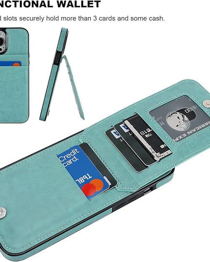 KIHUWEY Compatible with iPhone 13 Pro Max Case Wallet with Credit Card Holder, Premium Leather Magnetic Clasp Kickstand Heavy Duty Protective Cover for iPhone 13 Pro Max 6.7 Inch(Mint Green)