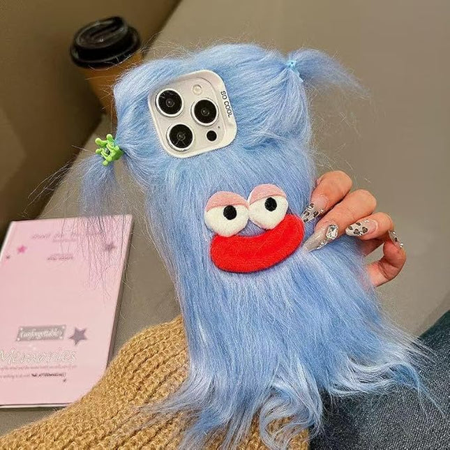 for iPhone 17 Case,Funny and Silly Weird Furry Phone Cases [DIY Long Hair with Hairclip] Ugly Phone Case Swap Challenge Gifts with Friends (Blue)