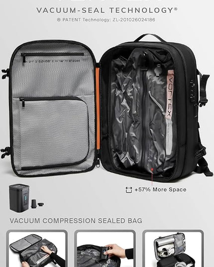 BlackVoyage Vortex Vacuum Seal Travel Backpack 60L Expandable Air Compression System Water Resistant TSA Lock Carry-On Suitcase Luggage Blue AERO - Vacuum Pump Included