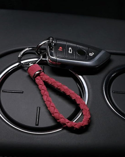 BETTERHUMZ Leather Key Fob Car Weave Keychain Ring Woven Strap Braided Key Chain for Alcantara Accessories