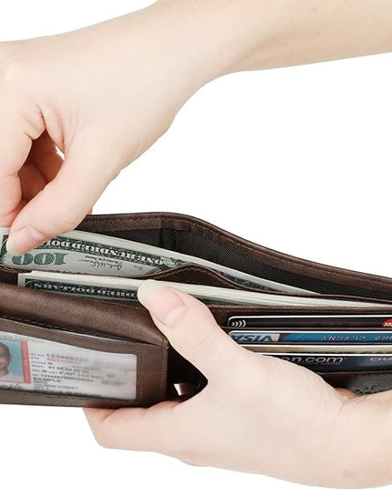 Wallet for Men-Genuine Leather RFID Blocking Bifold Stylish Wallet With 2 ID Window