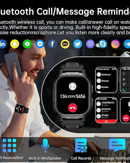 Smart Watch for Men Fitness Tracker: Waterproof Military Digital Mens Watches Running Make Answer Call Smartwatch Android Phone iPhone Samsung Compatible Sleep SpO2 Heart Rate Monitor Step Pedometer
