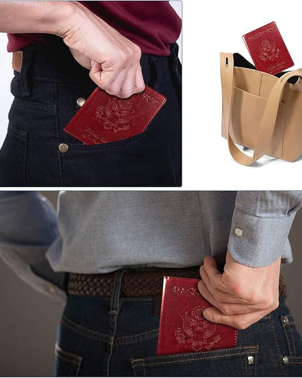 Passport Holder Cover Wallet Case RFID Blocking Leather Card Slot Travel Accessories Documents Organizer Protector for Women Men, Wine Red