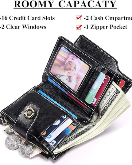 FALAN MULE Small Wallet for Women Leather Bifold Compact Small Womens Wallet with RFID Blocking