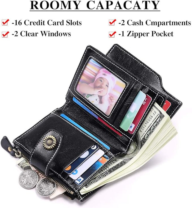 FALAN MULE Small Wallet for Women Leather Bifold Compact Small Womens Wallet with RFID Blocking