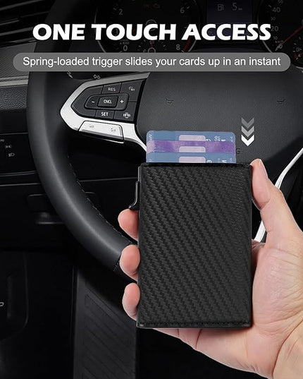 GRALEON Card Wallet for Men,Slim Minimalist Wallet 10-14 Cards,Smart Pop Up Wallets with Money Clip& ID Window,RFID Front Pocket Credit Card Holder, Gifts for Men（Carbon Fiber）