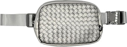 C.C Woven Vegan Leather Fanny Pack – Waist Bag with Adjustable Strap, Crossbody Belt Bag (Vegan Leather Woven - Grey)